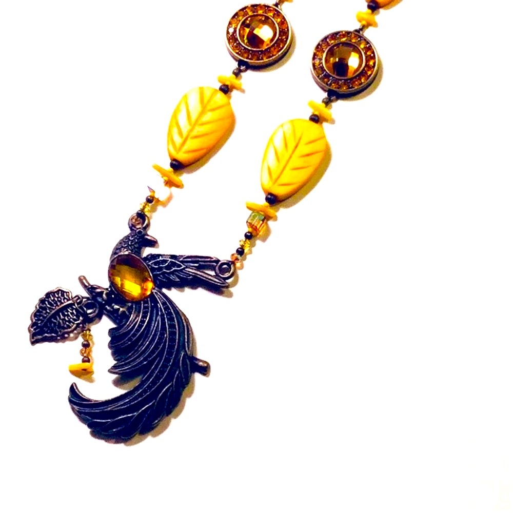 Artisan Crafted Yellow Bird Tropical Bird Statement Necklace